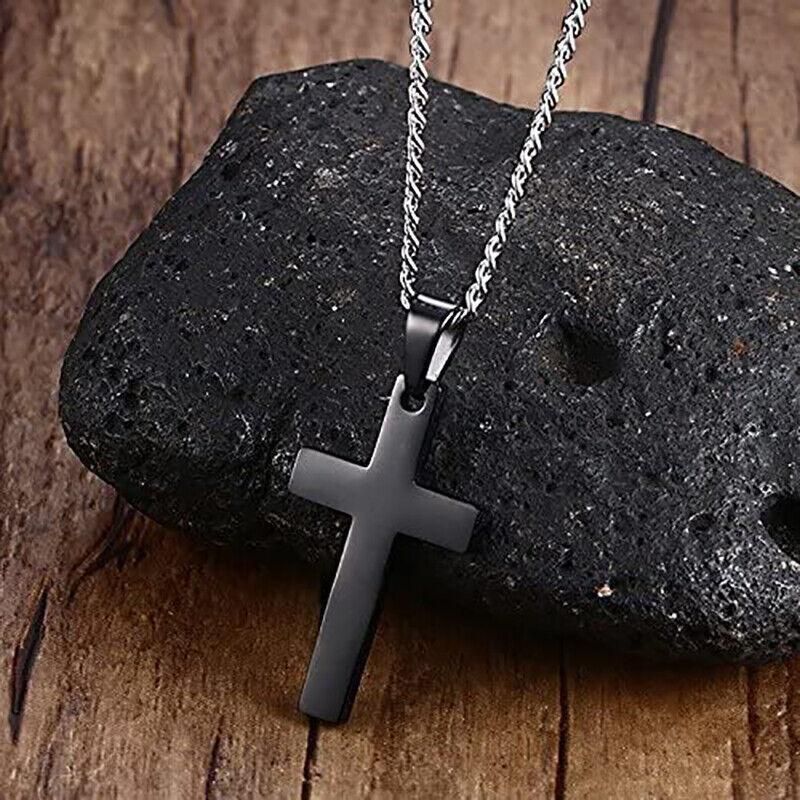Stainless Steel Cross Pendant Men Women Chain Necklace Religious Jewelry Au V528-CROSSPENDANT-BLACK-262611