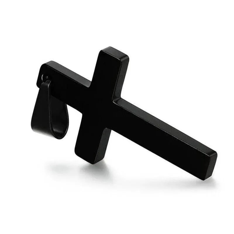 Stainless Steel Cross Pendant Men Women Chain Necklace Religious Jewelry Au V528-CROSSPENDANT-BLACK-262611