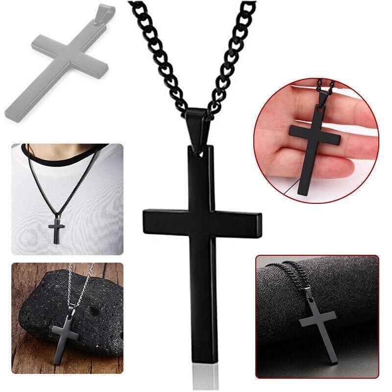 Stainless Steel Cross Pendant Men Women Chain Necklace Religious Jewelry Au V528-CROSSPENDANT-BLACK-262611