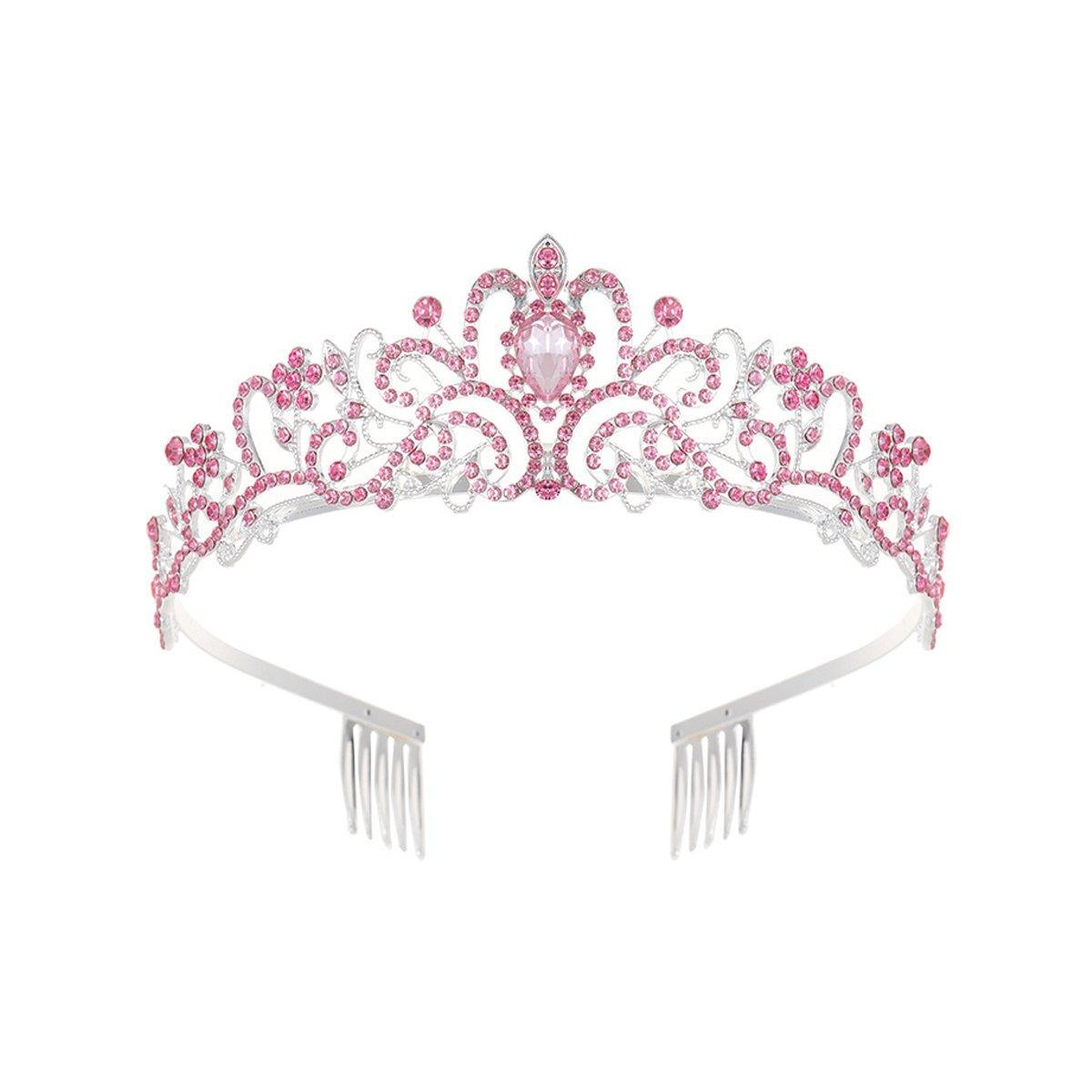 Princess Rhinestone Queen Hair Tiara Headband Hair Accessories Crystal Crown - Gold-White V528-CROWN-GOLD-WHITE-737161