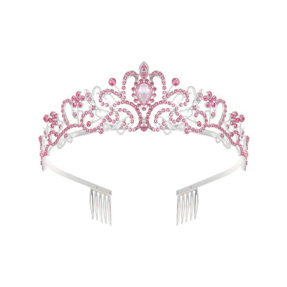 Princess Rhinestone Queen Hair Tiara Headband Hair Accessories Crystal Crown - Gold-White V528-CROWN-GOLD-WHITE-737161