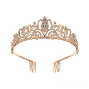 Princess Rhinestone Queen Hair Tiara Headband Hair Accessories Crystal Crown - Gold-White V528-CROWN-GOLD-WHITE-737161