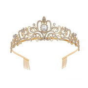 Princess Rhinestone Queen Hair Tiara Headband Hair Accessories Crystal Crown - Gold-White V528-CROWN-GOLD-WHITE-737161