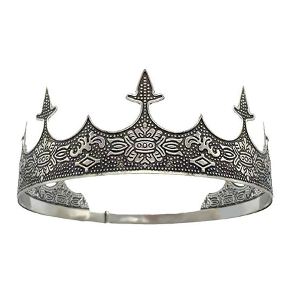 Men Crown Headpiece Royal Vintage Metal Crown Gold Medieval King Costume Party V528-CROWN-SILVER-459386