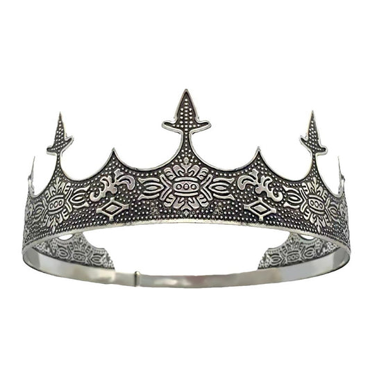 Men Crown Headpiece Royal Vintage Metal Crown Gold Medieval King Costume Party V528-CROWN-SILVER-459386