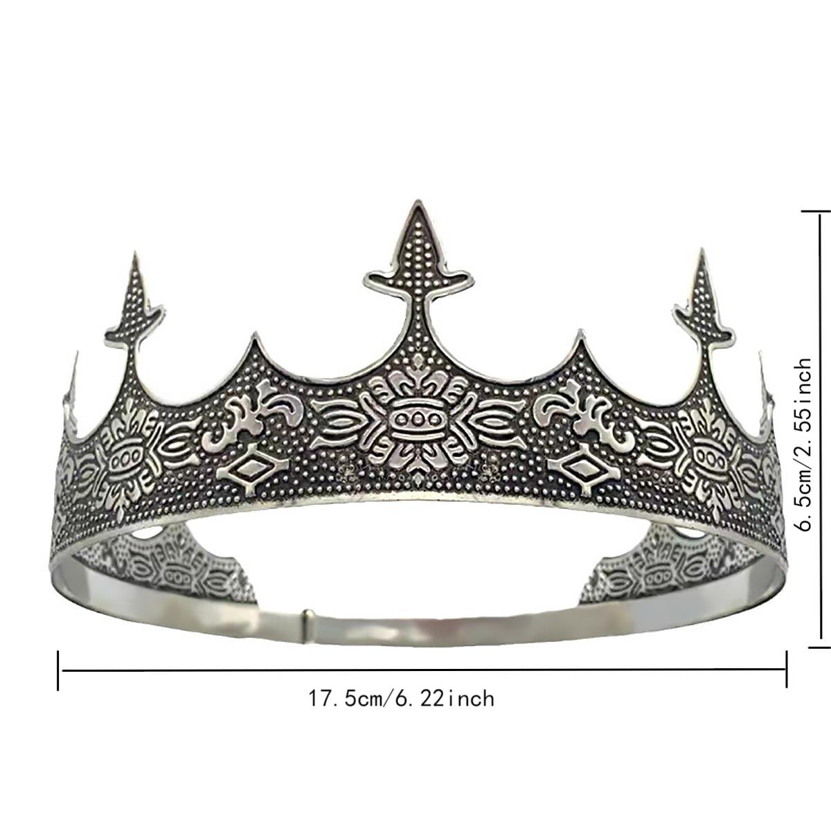 Men Crown Headpiece Royal Vintage Metal Crown Gold Medieval King Costume Party V528-CROWN-SILVER-459386