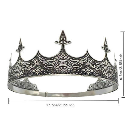 Men Crown Headpiece Royal Vintage Metal Crown Gold Medieval King Costume Party V528-CROWN-SILVER-459386