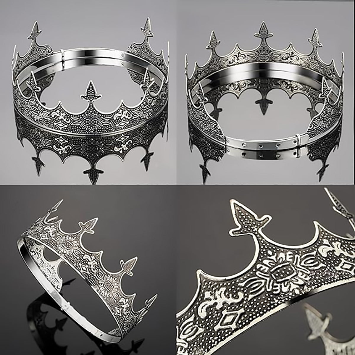 Men Crown Headpiece Royal Vintage Metal Crown Gold Medieval King Costume Party V528-CROWN-SILVER-459386