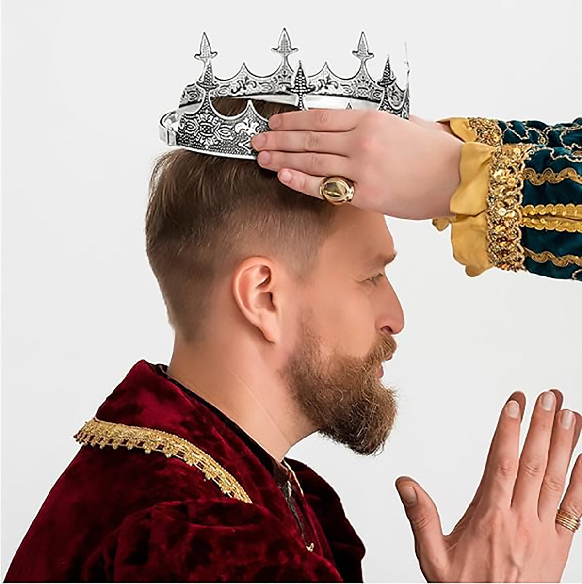 Men Crown Headpiece Royal Vintage Metal Crown Gold Medieval King Costume Party V528-CROWN-SILVER-459386
