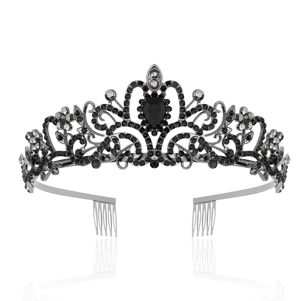 Princess Rhinestone Queen Hair Tiara Headband Hair Accessories Crystal Crown - Silver-Blue V528-CROWN-SILVER-BLUE-930912