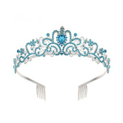 Princess Rhinestone Queen Hair Tiara Headband Hair Accessories Crystal Crown - Silver-Blue V528-CROWN-SILVER-BLUE-930912