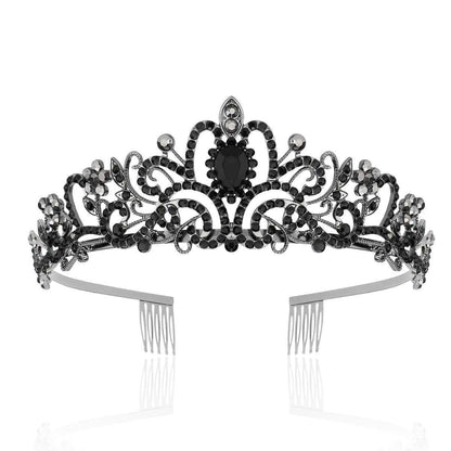 Princess Rhinestone Queen Hair Tiara Headband Hair Accessories Crystal Crown - Silver-Pink V528-CROWN-SILVER-PINK-415575