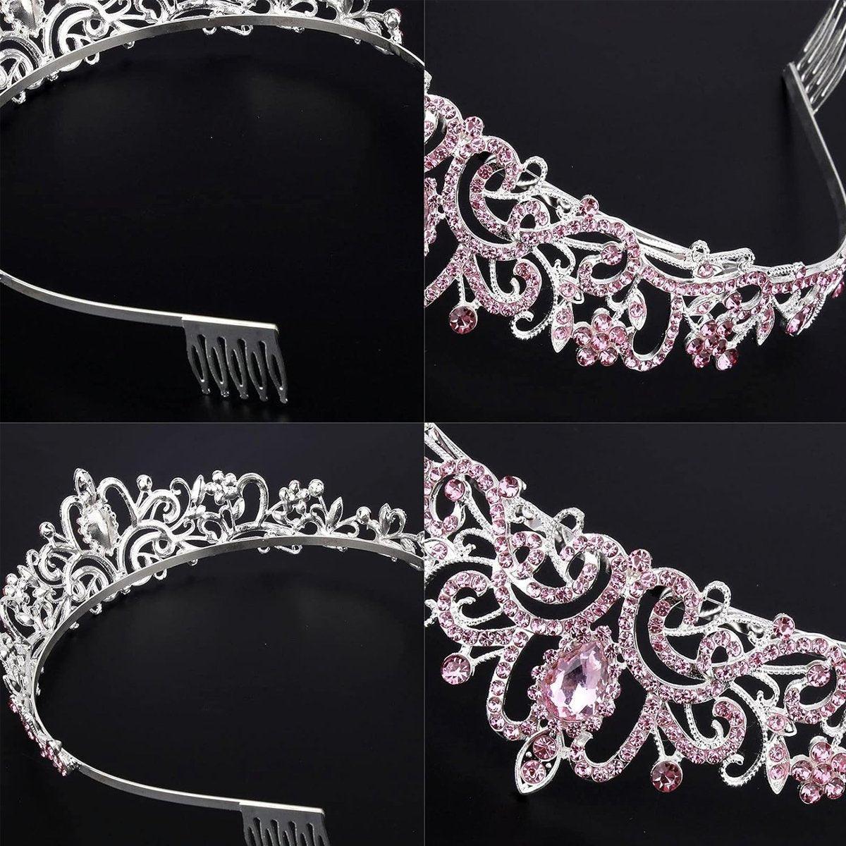 Princess Rhinestone Queen Hair Tiara Headband Hair Accessories Crystal Crown - Silver-White V528-CROWN-SILVER-WHITE-972504
