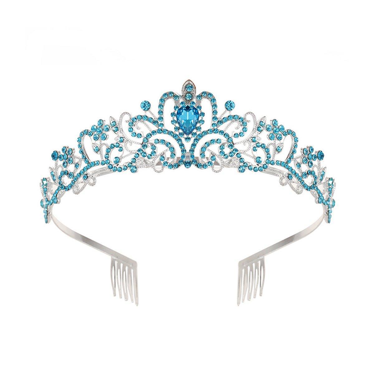 Princess Rhinestone Queen Hair Tiara Headband Hair Accessories Crystal Crown - Silver-White V528-CROWN-SILVER-WHITE-972504