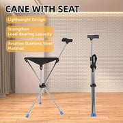 Stainless Steel Walking Stick with Seat Folding Cane Chair for Travel and Outdoor Use V528-CRUTCH-366118