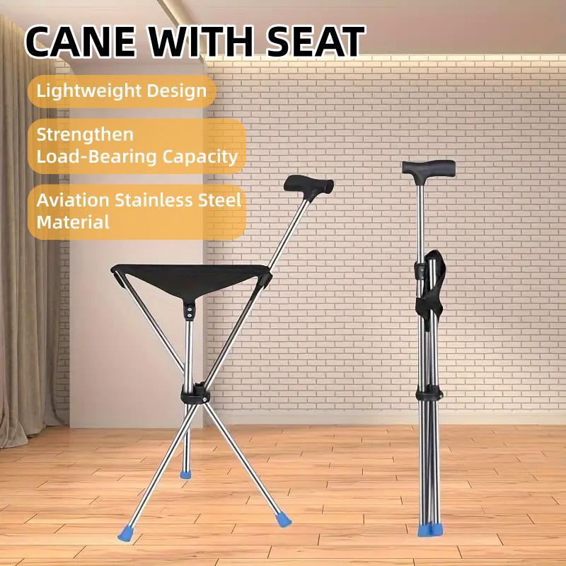 Stainless Steel Walking Stick with Seat Folding Cane Chair for Travel and Outdoor Use V528-CRUTCH-366118
