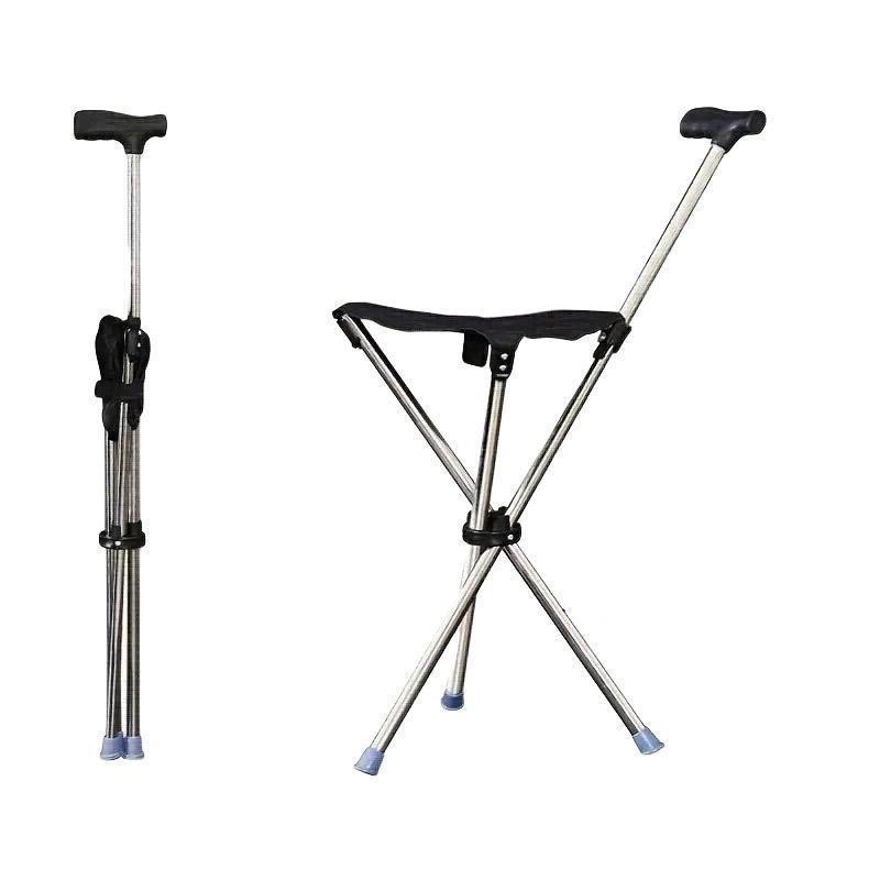 Stainless Steel Walking Stick with Seat Folding Cane Chair for Travel and Outdoor Use V528-CRUTCH-366118