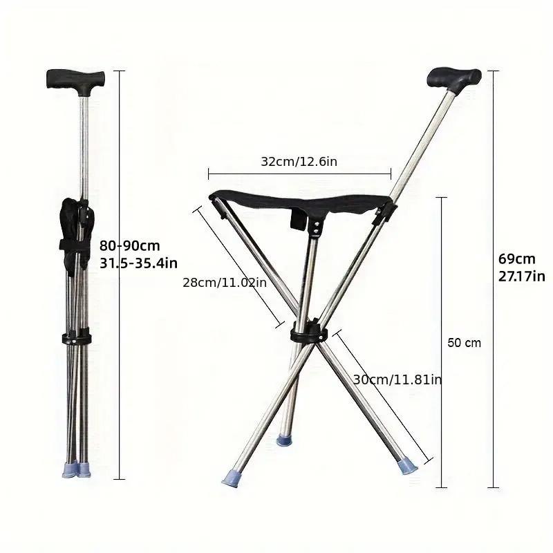 Stainless Steel Walking Stick with Seat Folding Cane Chair for Travel and Outdoor Use V528-CRUTCH-366118