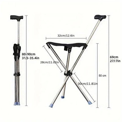 Stainless Steel Walking Stick with Seat Folding Cane Chair for Travel and Outdoor Use V528-CRUTCH-366118