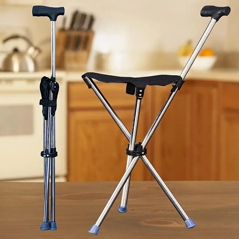 Stainless Steel Walking Stick with Seat Folding Cane Chair for Travel and Outdoor Use V528-CRUTCH-366118