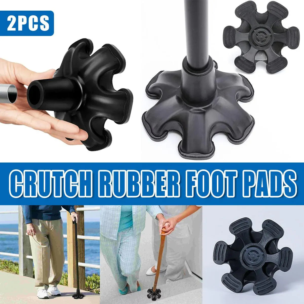 2PCS 19MM Non-Slip Rubber Foot Pads for Walking Cane Crutch Support Replacement V528-CRUTCH-PAD-2PCS-19MM-806219