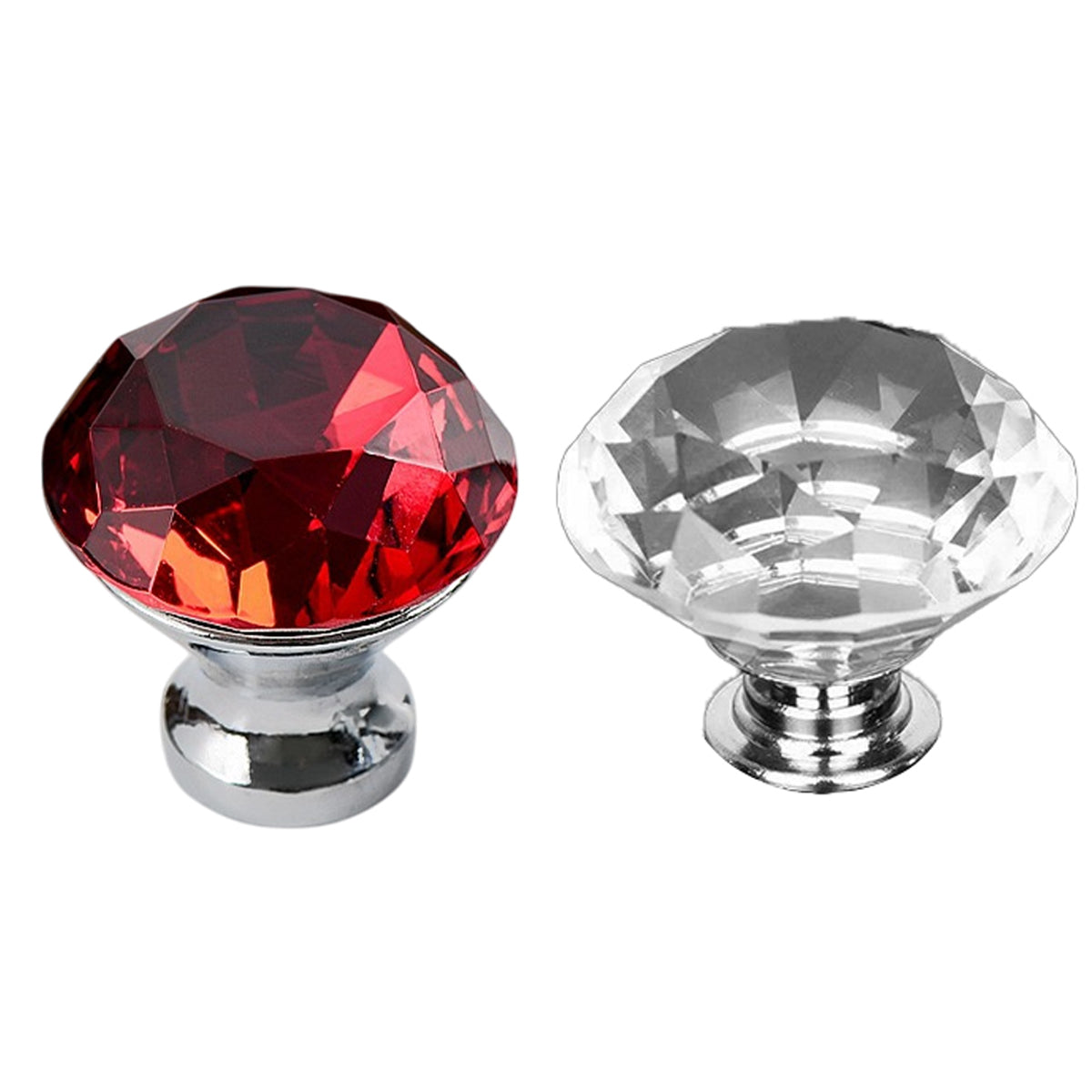 Door Knobs Handles Clear Crystal Diamond Glass Kitchen Cupboard Cabinet Pulls 40MM - Red-10PCS V528-CRYSTAL-RED-40MM-10PCS-85003
