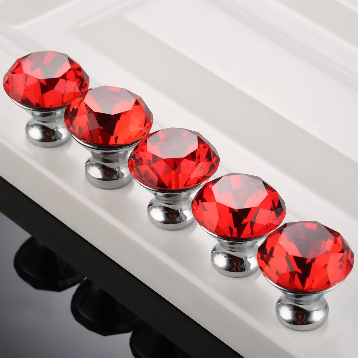 Door Knobs Handles Clear Crystal Diamond Glass Kitchen Cupboard Cabinet Pulls 40MM - Red-10PCS V528-CRYSTAL-RED-40MM-10PCS-85003