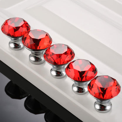 Door Knobs Handles Clear Crystal Diamond Glass Kitchen Cupboard Cabinet Pulls 40MM - Red-10PCS V528-CRYSTAL-RED-40MM-10PCS-85003