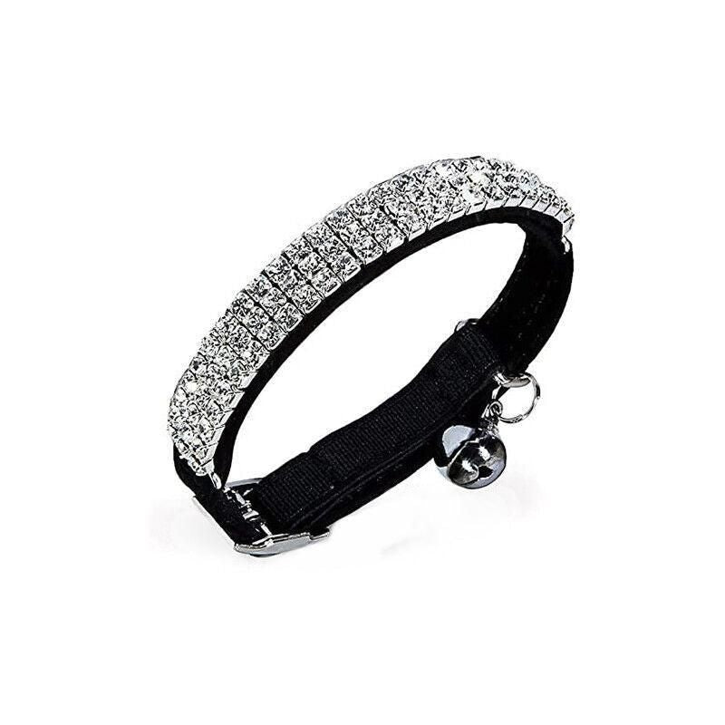 Suede Adjustable Pet Collar with Rhinestone for Cat Puppy 5 Colours Quick Release - Black V528-CRYSTALCOLLAR-BLACK-58026