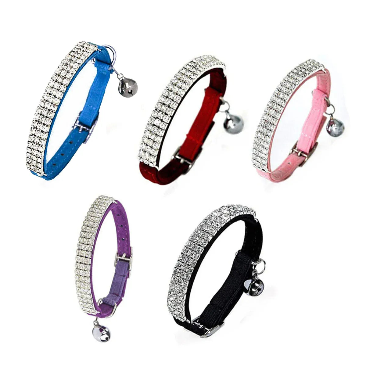 Suede Adjustable Pet Collar with Rhinestone for Cat Puppy 5 Colours Quick Release - Blue V528-CRYSTALCOLLAR-BLUE-17820