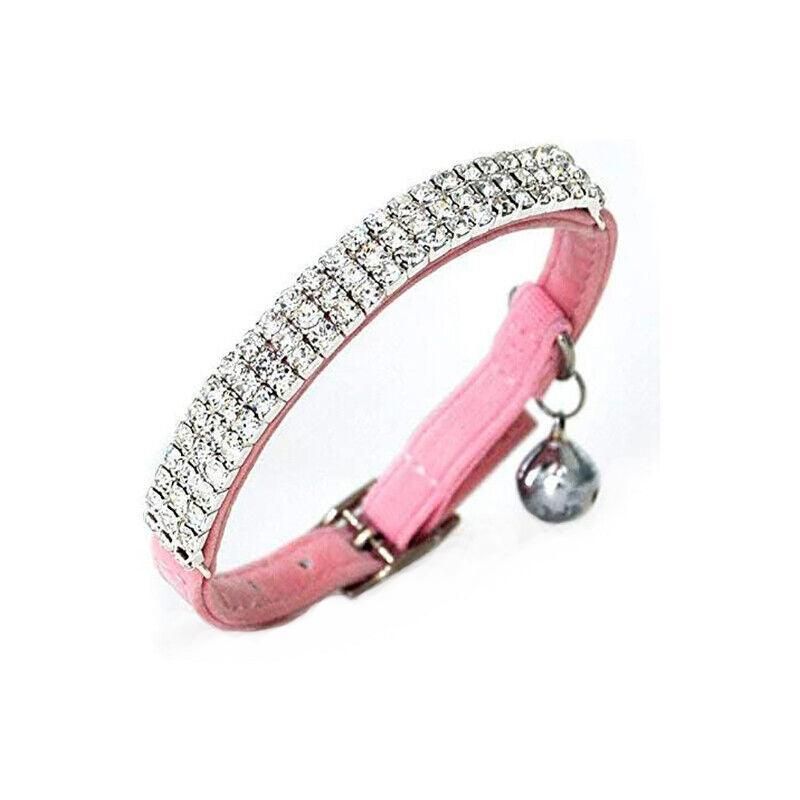 Suede Adjustable Pet Collar with Rhinestone for Cat Puppy 5 Colours Quick Release - Pink V528-CRYSTALCOLLAR-PINK-32778