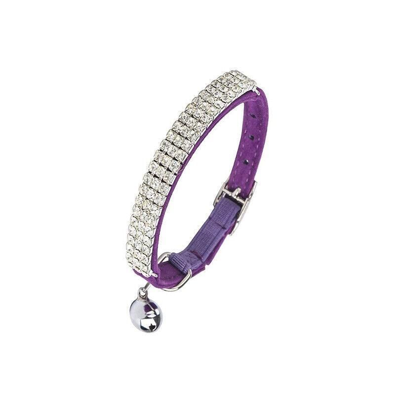 Suede Adjustable Pet Collar with Rhinestone for Cat Puppy 5 Colours Quick Release - Purple V528-CRYSTALCOLLAR-PURPLE-84557