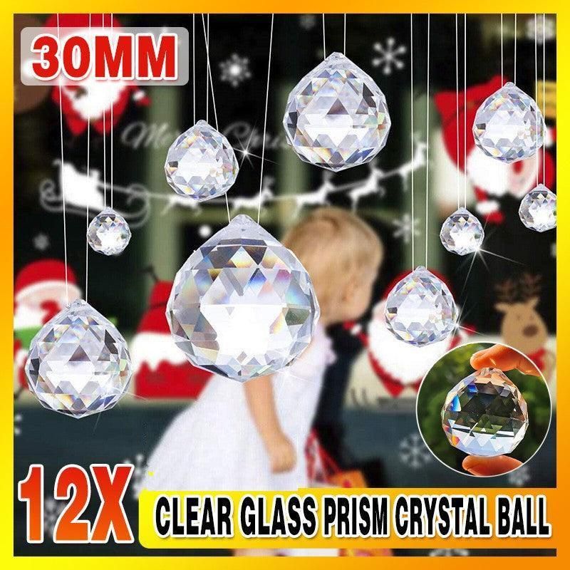 12Pcs 30mm Suncatcher Chandelier Clear Glass Prism Crystal Ball Pendant Set V528-CRYSTALPENDANT12PCS-506124