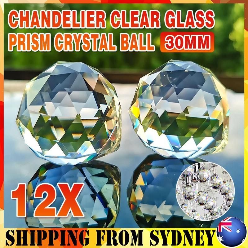 12Pcs 30mm Suncatcher Chandelier Clear Glass Prism Crystal Ball Pendant Set V528-CRYSTALPENDANT12PCS-506124