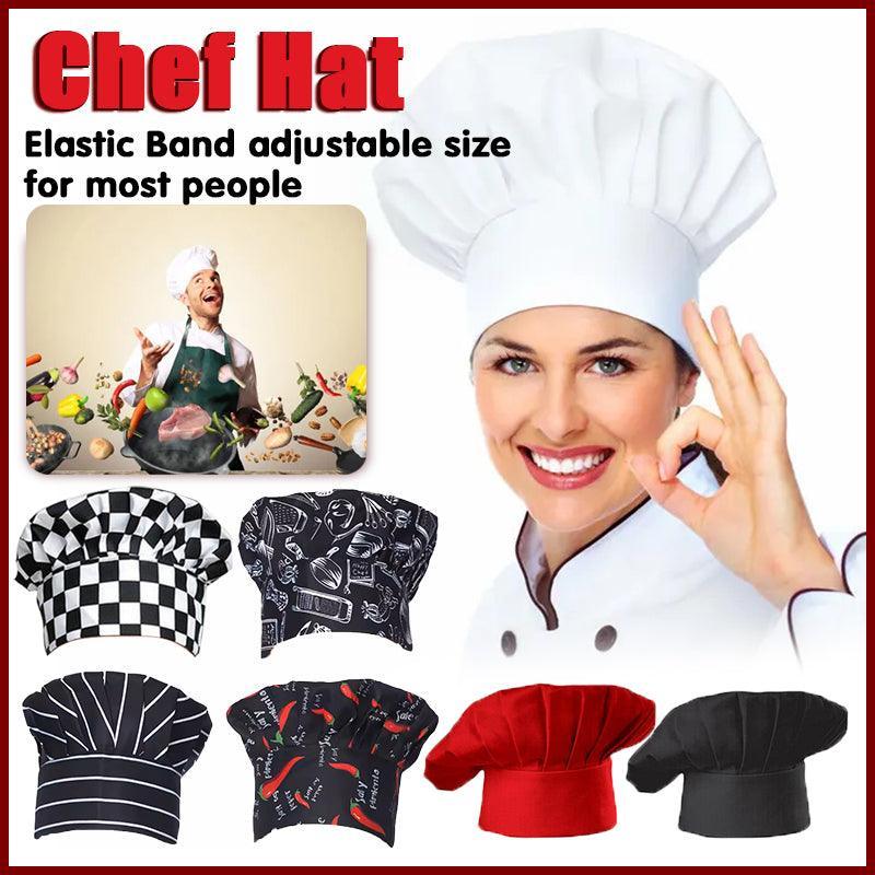 Adjustable Chef Cap with Elastic Band for Kitchen Cooking Baking Catering Use - Black Flatware V528-CSM-HCJ-879465