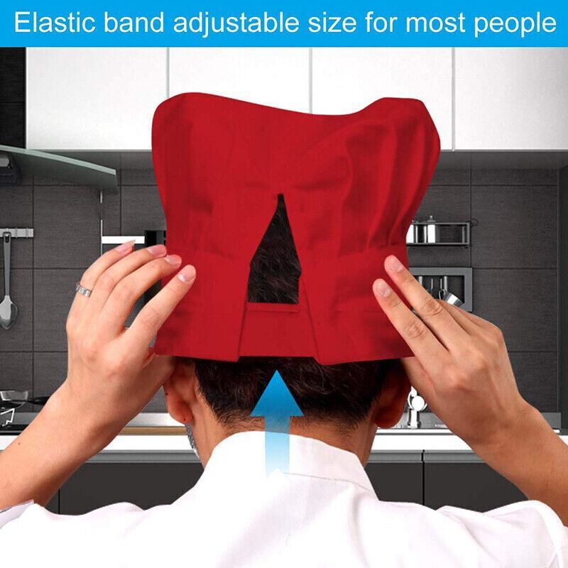 Adjustable Chef Cap with Elastic Band for Kitchen Cooking Baking Catering Use - Black Flatware V528-CSM-HCJ-879465
