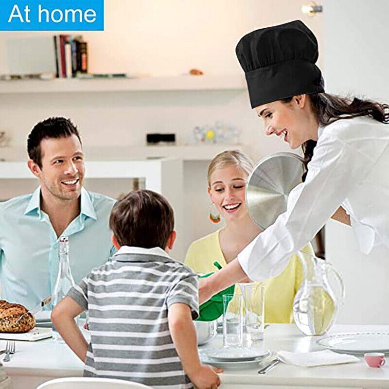 Adjustable Chef Cap with Elastic Band for Kitchen Cooking Baking Catering Use - Black Flatware V528-CSM-HCJ-879465