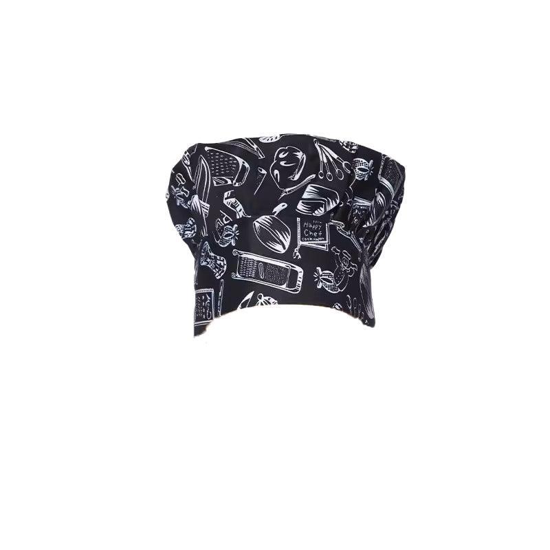 Adjustable Chef Cap with Elastic Band for Kitchen Cooking Baking Catering Use - Black Flatware V528-CSM-HCJ-879465