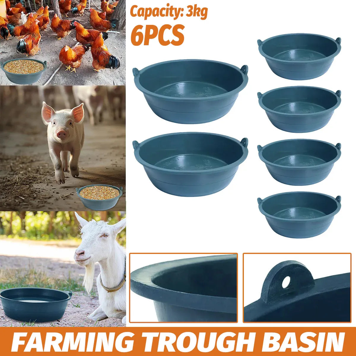 Chicken Feeding Basin 6pcs Plastic Breeding Trough Bowl Farm Feeder Container V528-CULTURE-POT-S-6PCS-772758