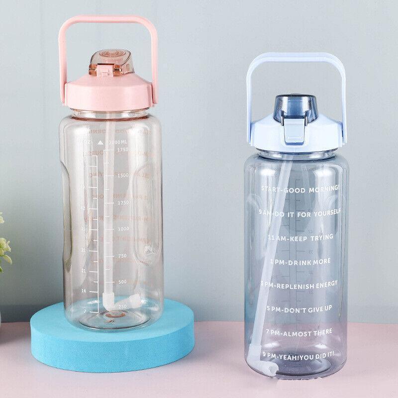 2L Water Bottle Straw Cup Motivational Drink Flask With Time Markings Sports Gym - Green V528-CUP-GREEN-86237