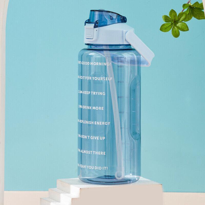2L Water Bottle Straw Cup Motivational Drink Flask With Time Markings Sports Gym - Green V528-CUP-GREEN-86237