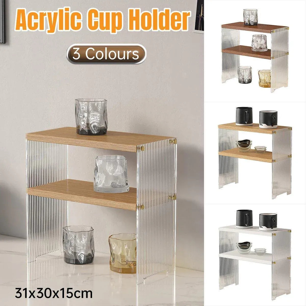 Acrylic Desktop Cup Holder Multi-Purpose Portable Storage Organizer For Home - Brown V528-CUP-HOLDER-2-HTS-333002