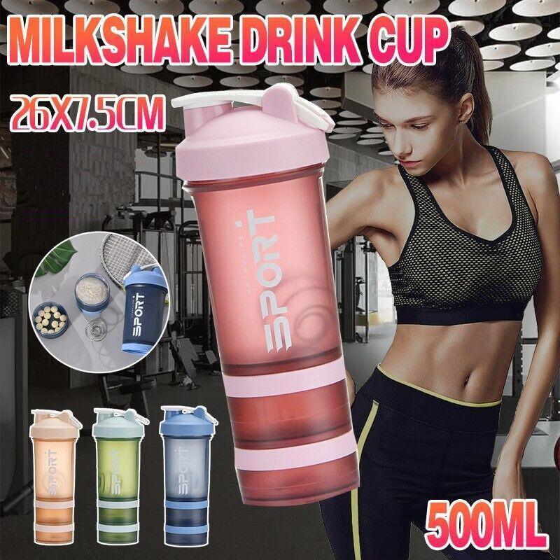 Powder Milkshake Drink Cup Sport Water Bottle 500Ml 3 Tier Protein Shaker Pill - Orange V528-CUP-ORANGE-98191