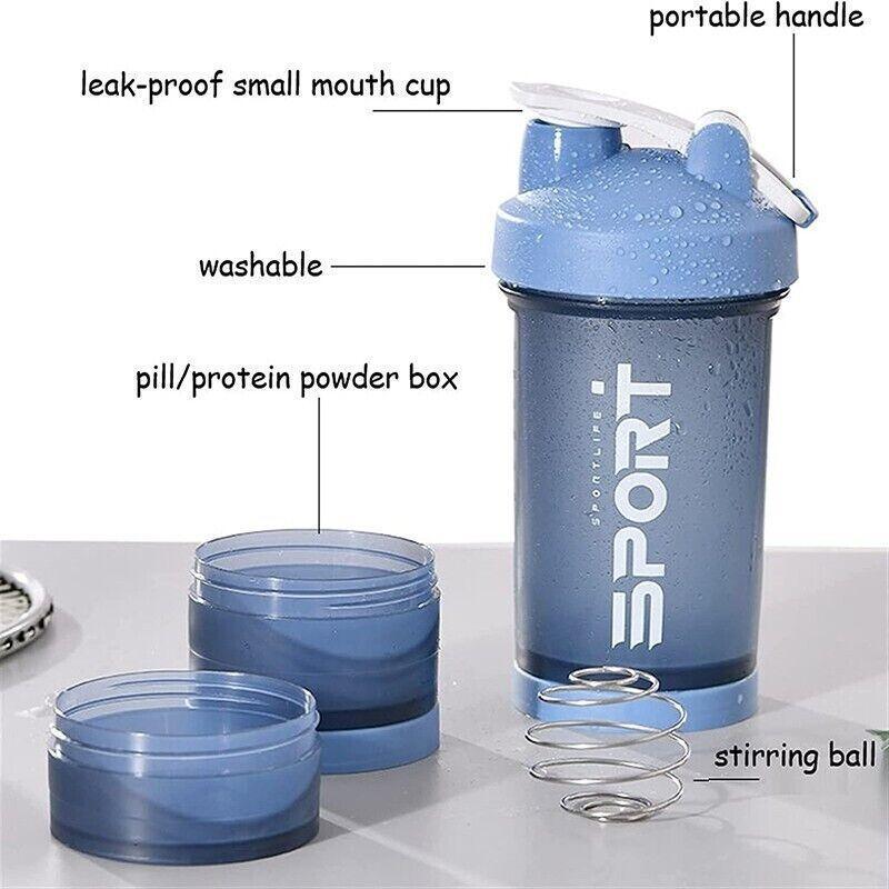Powder Milkshake Drink Cup Sport Water Bottle 500Ml 3 Tier Protein Shaker Pill - Orange V528-CUP-ORANGE-98191