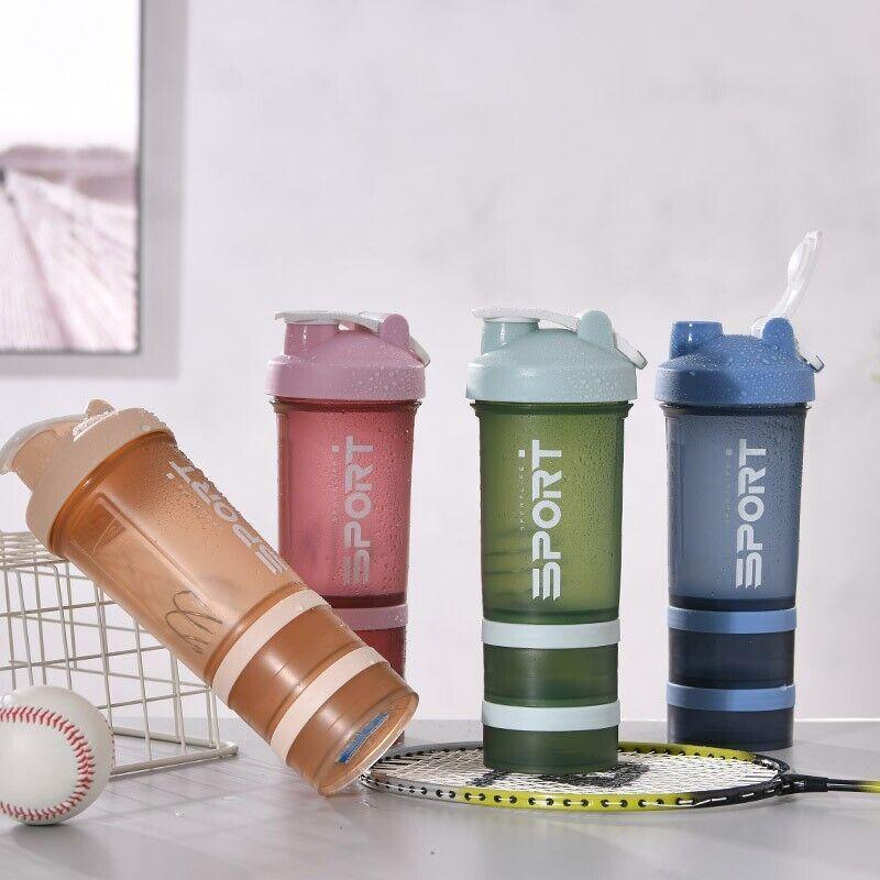 Powder Milkshake Drink Cup Sport Water Bottle 500Ml 3 Tier Protein Shaker Pill - Orange V528-CUP-ORANGE-98191