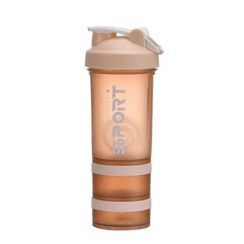 Powder Milkshake Drink Cup Sport Water Bottle 500Ml 3 Tier Protein Shaker Pill - Orange V528-CUP-ORANGE-98191