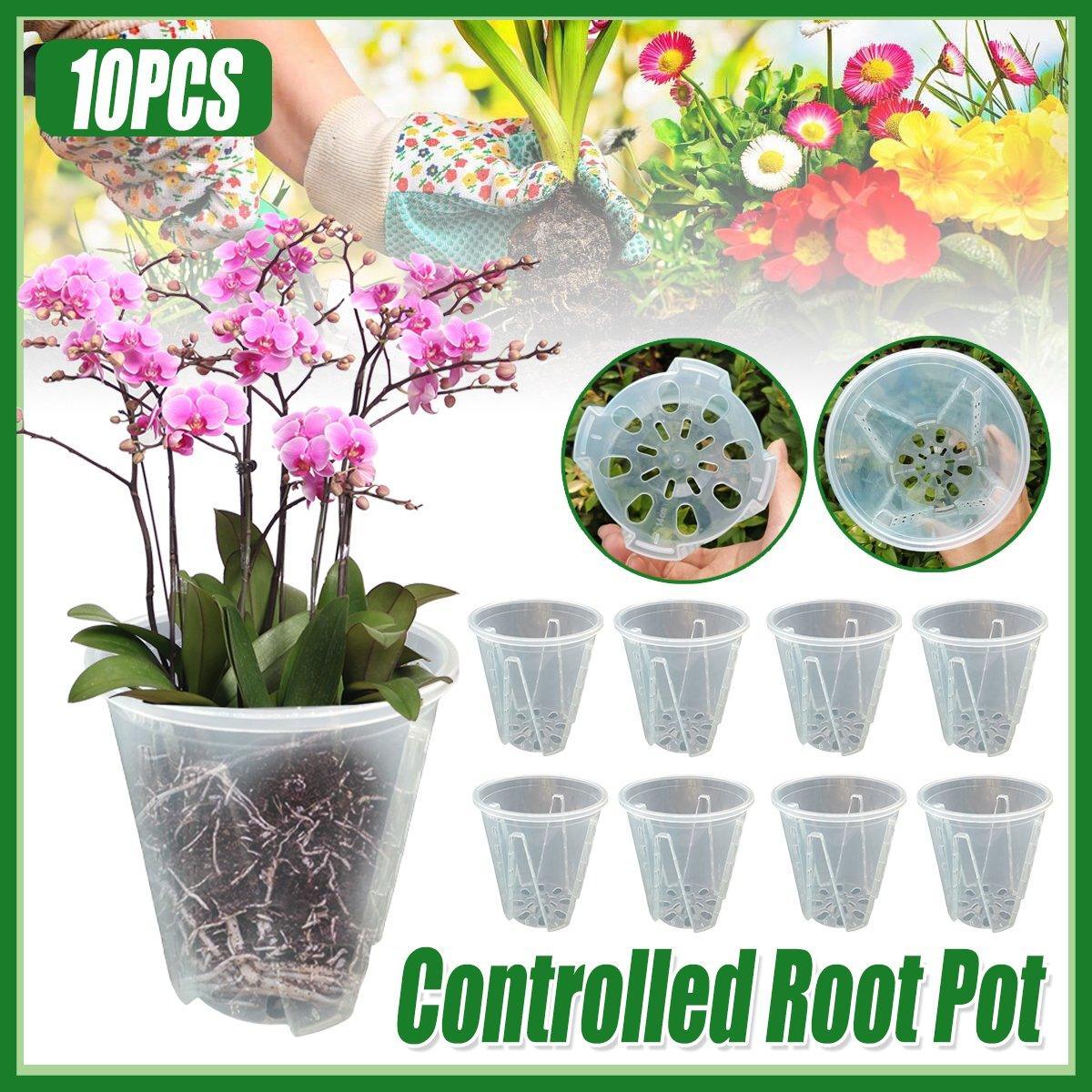 10xClear Plastic Orchid Pots with Holes for Phalaenopsis Root Aeration V528-CUP-TRANSPARENT-10PCS-556970