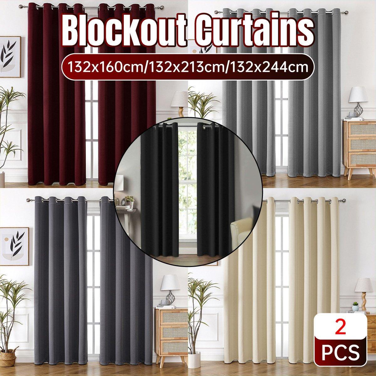 2pcs Semi Blackout Curtain Fabric Solid Colour Home Decor Drapes for Living Room - Red - 132x160cm V528-CURTAIN-2PCS-132X160-RED-494080