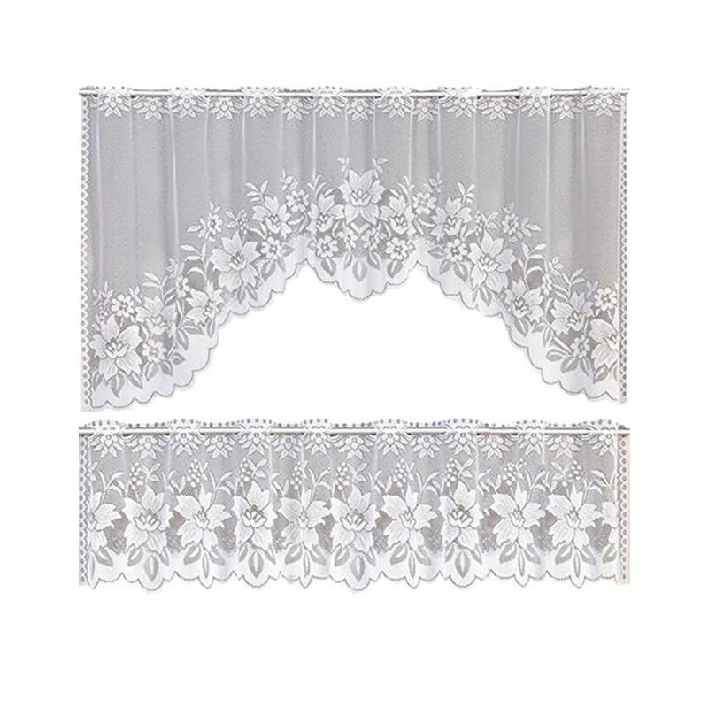 2Pcs/Set White Lace Kitchen Home Window Cafe Curtain W Scallope Edge 160Cm Wide V528-CURTAIN-2PCS-17956