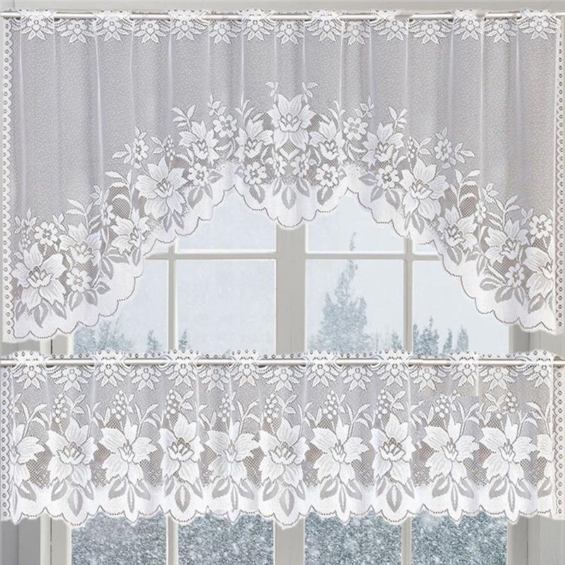 2Pcs/Set White Lace Kitchen Home Window Cafe Curtain W Scallope Edge 160Cm Wide V528-CURTAIN-2PCS-17956